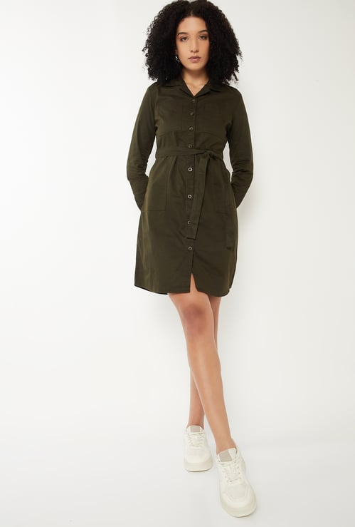 Women Solid Shirt Dress