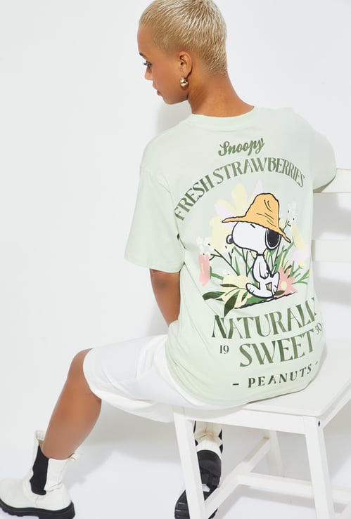 ALAYA F X URB_N Women Peanuts Print Oversized T-shirt
