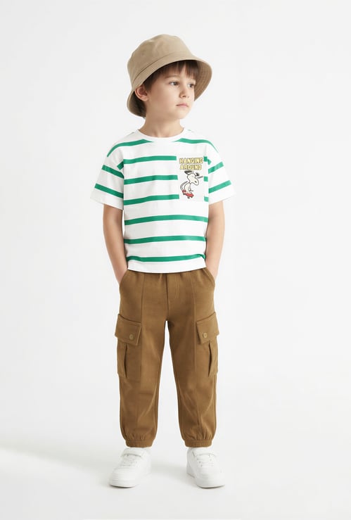 Boys Peanuts Print Striped T-shirt