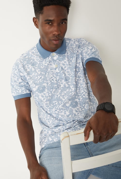 Men Floral Print Polo T-shirt