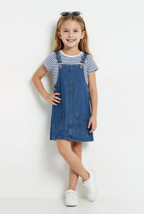 Girls Denim Pinafore Dress with T-shirt