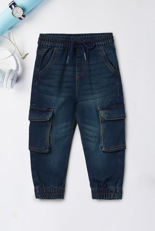 Boys Washed Cargo Denim Joggers
