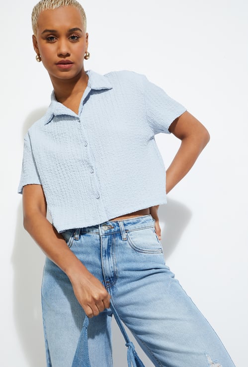 ALAYA F x URB_N Women Textured Boxy Fit Crop Shirt