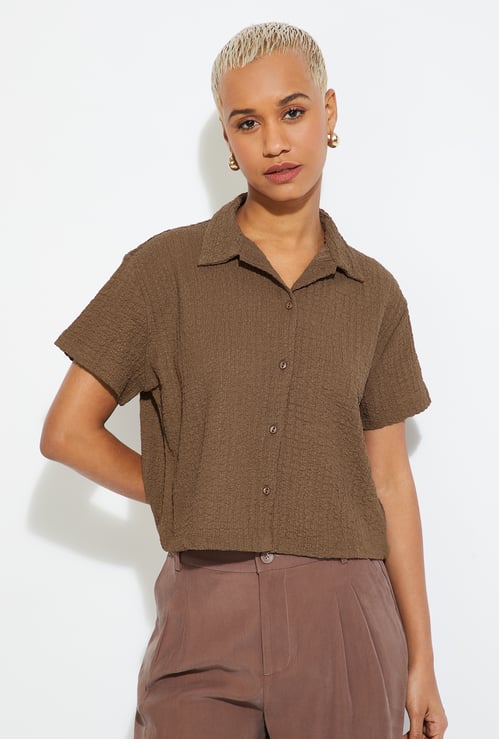 ALAYA F x URB_N Women Textured Boxy Fit Crop Shirt