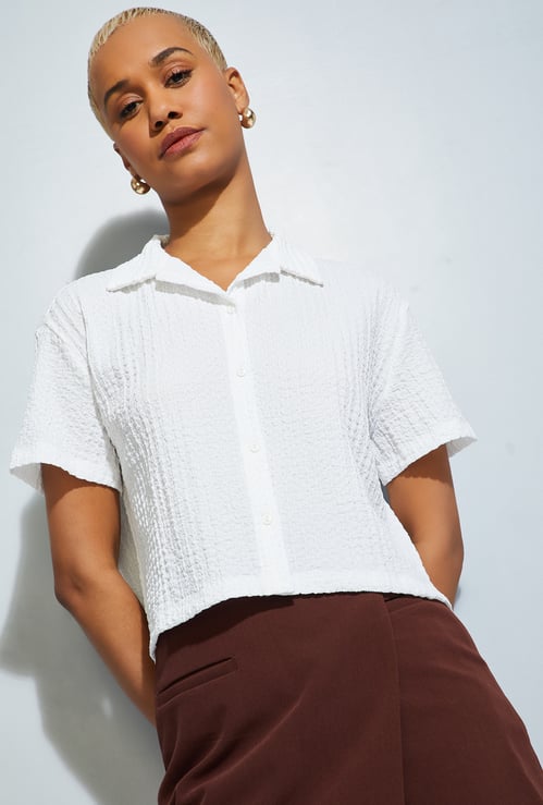 ALAYA F x URB_N Women Textured Boxy Fit Crop Shirt