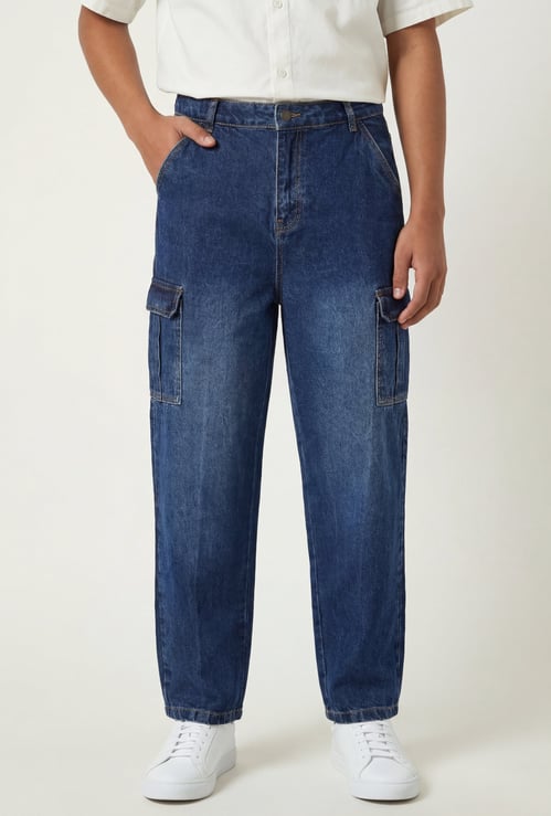 Boys Washed Loose Fit Cargo Jeans