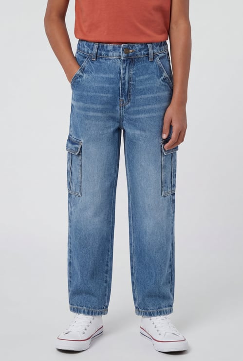 Boys Washed Loose Fit Cargo Jeans