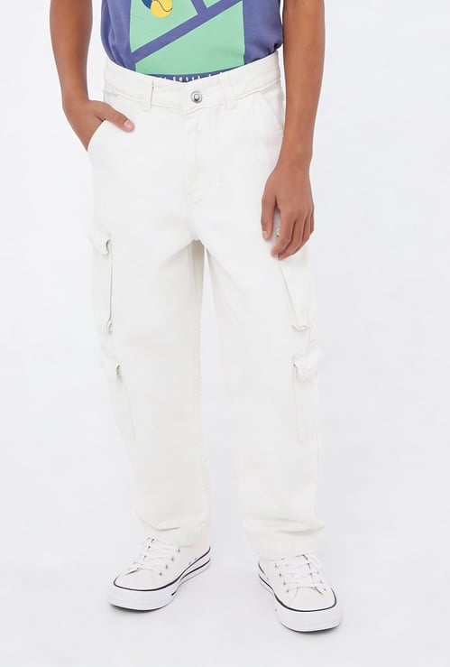 Boys Solid Cargo Jeans