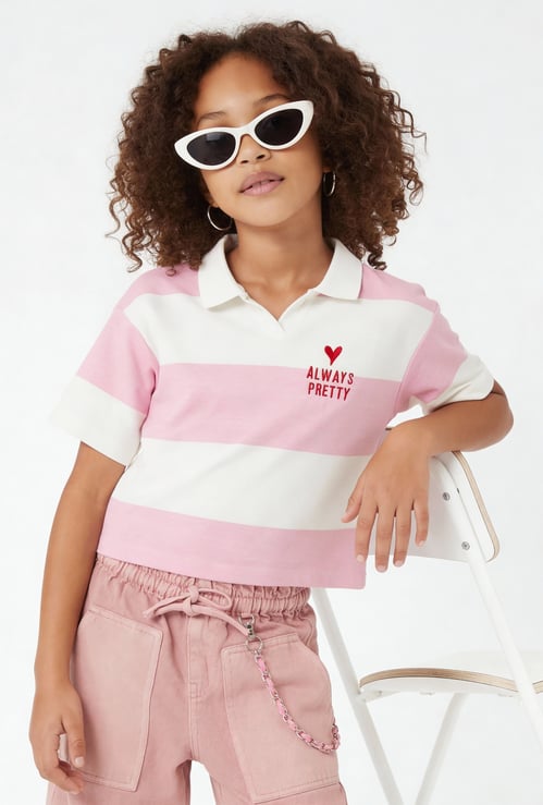 Girls Striped Johnny Collar T-shirt