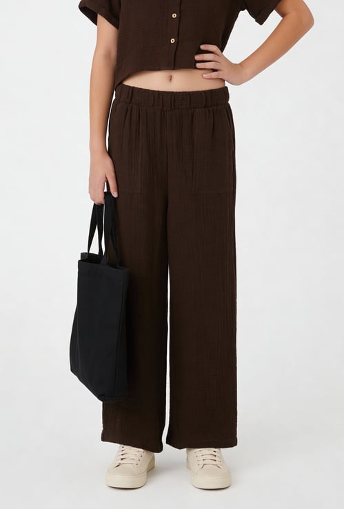 Girls Textured Wide Leg Trousers