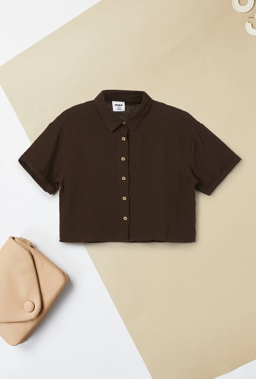 Girls Textured Boxy Fit Shirt