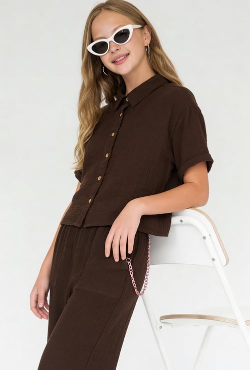 Girls Textured Boxy Fit Shirt