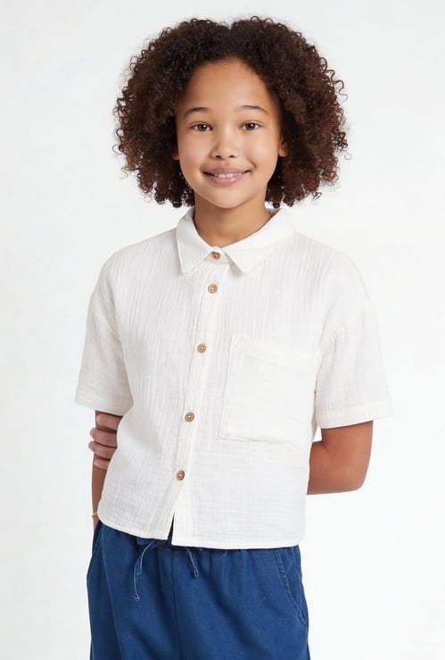Girls Seersucker Boxy Fit Shirt