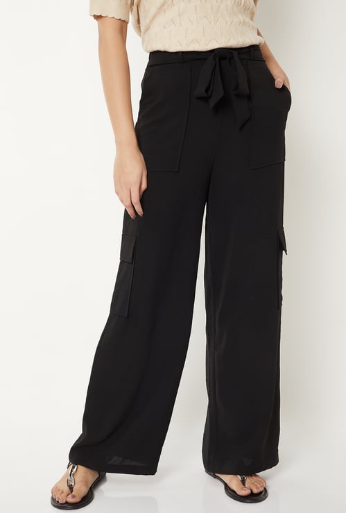 Women Solid Loose Fit Cargo Trousers
