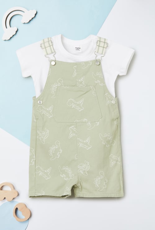 Boys Printed Dungaree with T-shirt