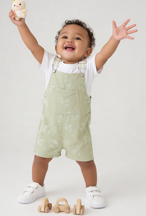 Boys Printed Dungaree with T-shirt