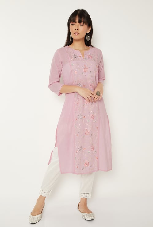Women Embroidered Straight Kurta Set