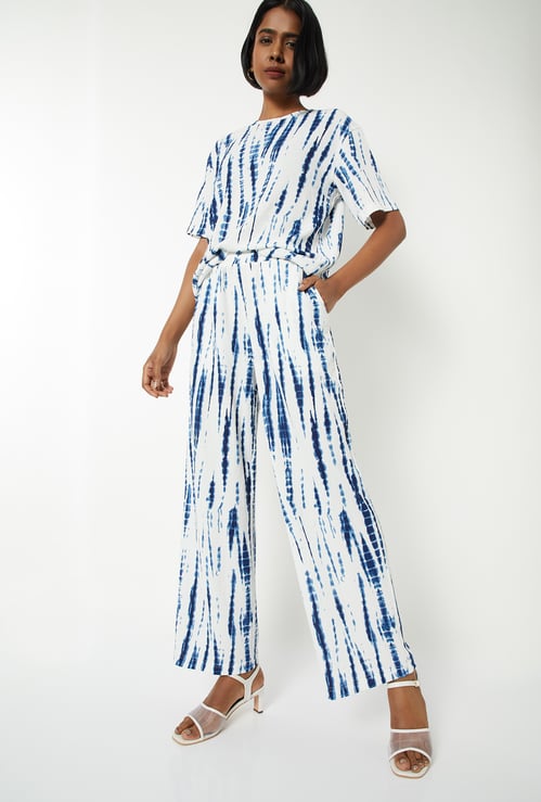 Women Shibori Print Wide-Leg Trousers