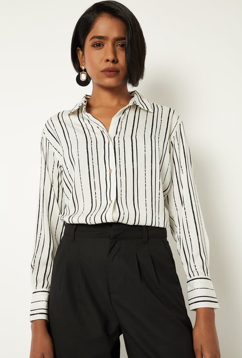 Women Striped Satin-Finish Shirt