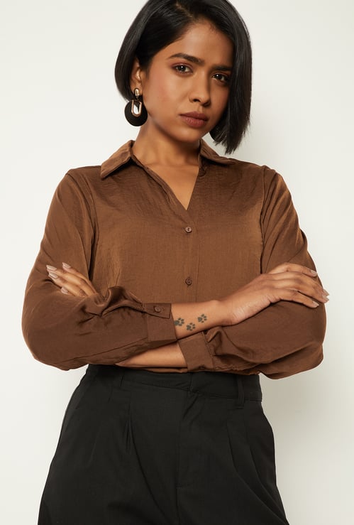 Women Satin Finish Shirt Style Top