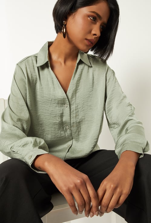 Women Satin Finish Shirt Style Top