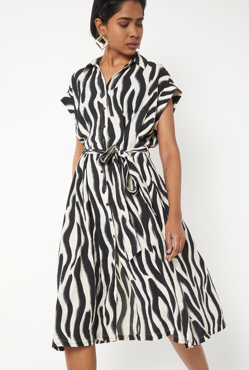 Women Animal Print Shirt Dress
