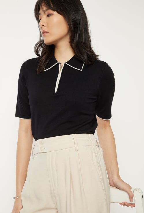 Women Solid Polo T-shirt