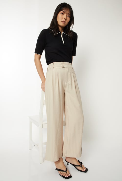 Women Solid Pleated Trousers