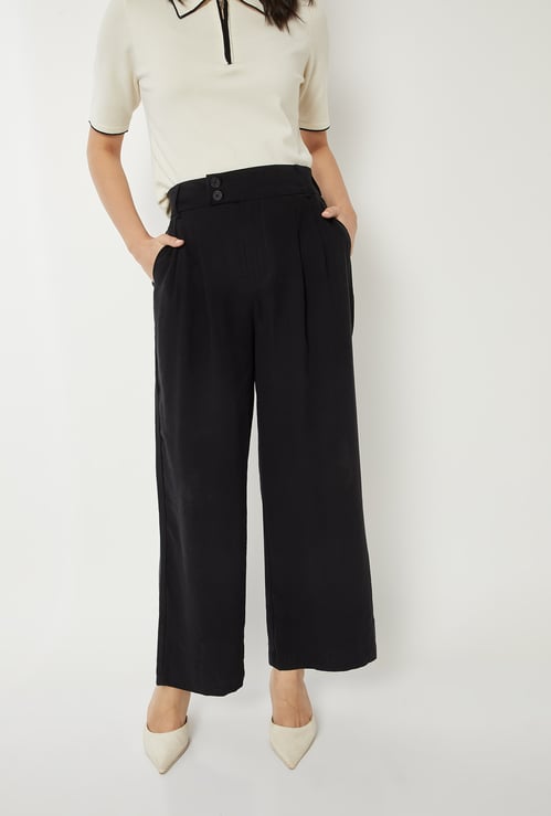 Women Solid Pleated Trousers