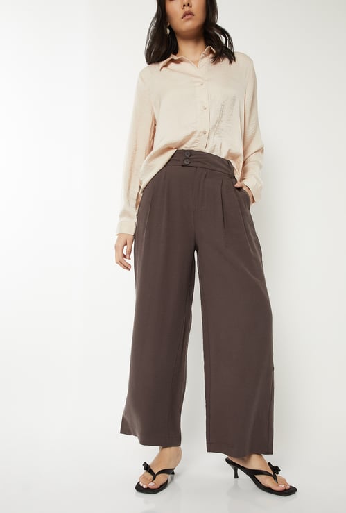 Women Solid Pleated Trousers