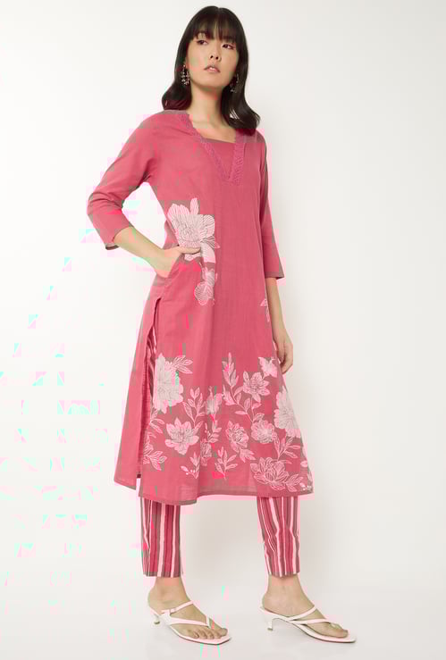 Women Floral Print Straight Kurta Set