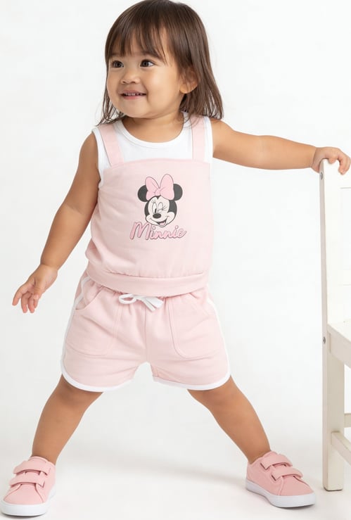 Girls Minnie Print Top & Shorts Set
