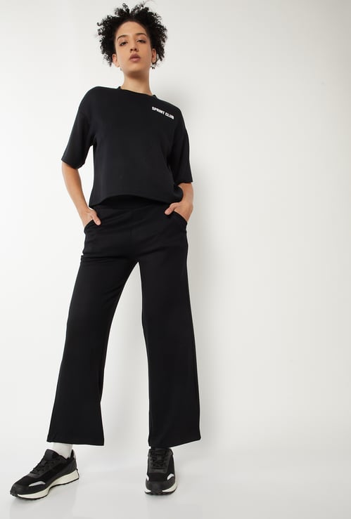 Women Solid Wide Leg Track Pants