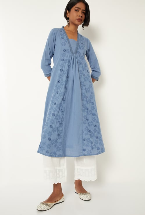 Women Schiffli Kalidar Kurta