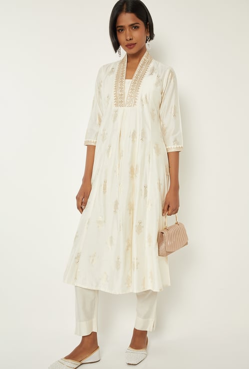 Women Foil Printed Kalidar Kurta