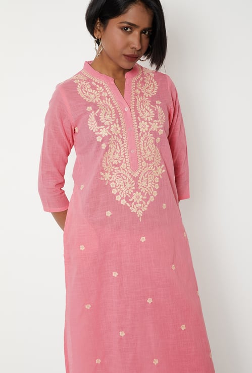 Women Embroidered Straight Kurta Set