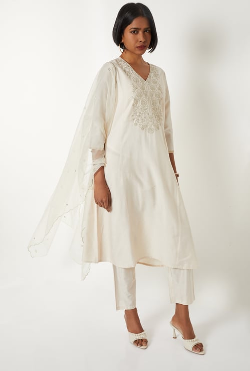 Women Embroidered A-line Kurta Set