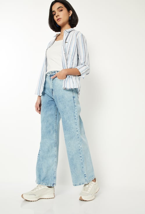 Women Washed Wide Leg Jeans