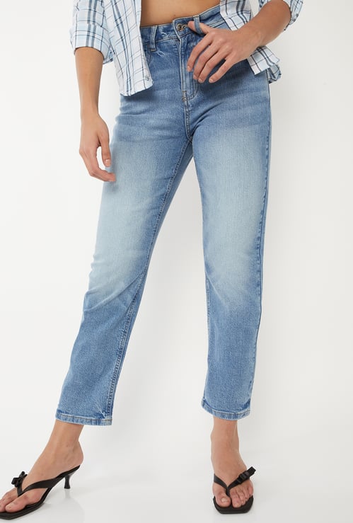 Women Washed Slim Straight Jeans