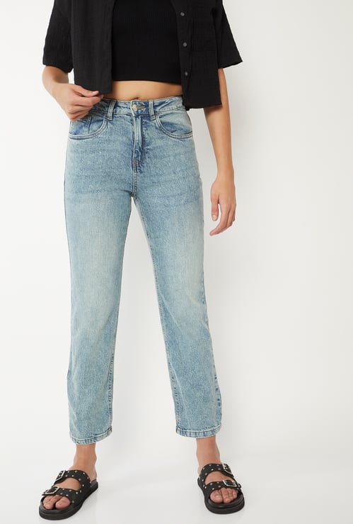 Women Washed Slim Straight Jeans