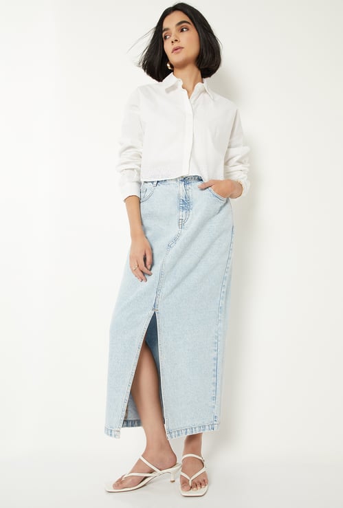 Women Washed Denim Skirt