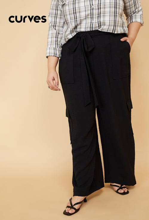 Women Solid Loose Fit Cargo Trousers