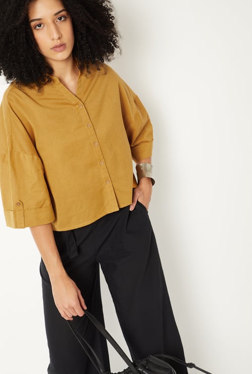 Women Solid Crop Shirt