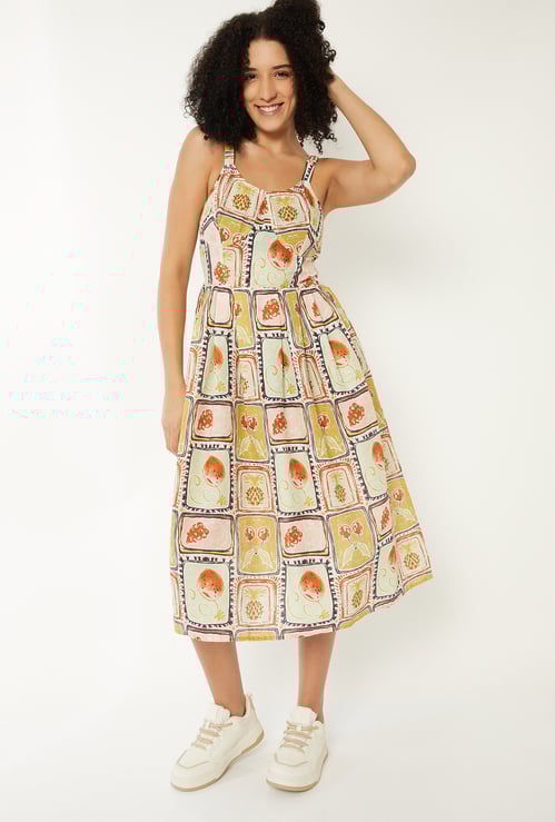 Women Printed A-line Midi Dress