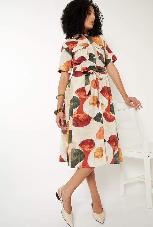 Women Printed Shirt Midi Dress