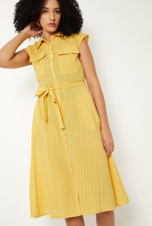 Women Striped Shirt Midi Dress