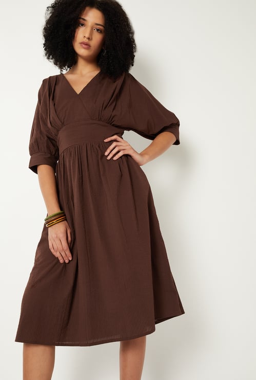 Women Textured A-line Midi Dress