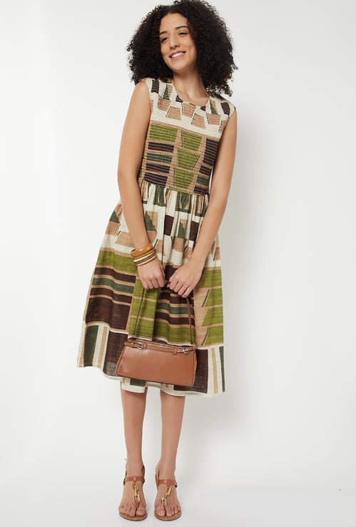 Kalki X Max Women Printed Smocked Midi Dress
