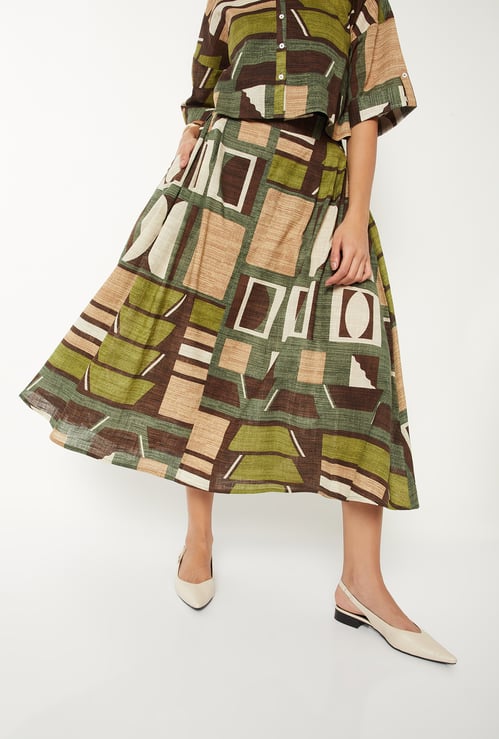 Women Printed A-line Midi Skirt