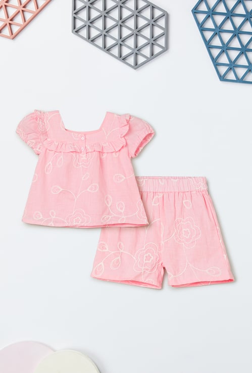 Girls Embroidered Shorts Set